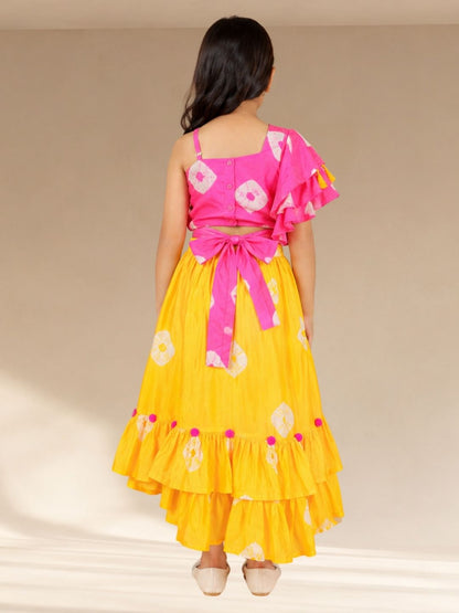 Shibori Girls Pink Crop Top with Skirt Co-ordinate set