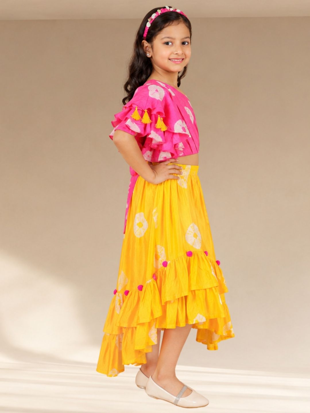 Shibori Girls Pink Crop Top with Skirt Co-ordinate set