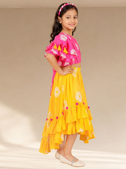 Shibori Girls Pink Crop Top with Skirt Co-ordinate set