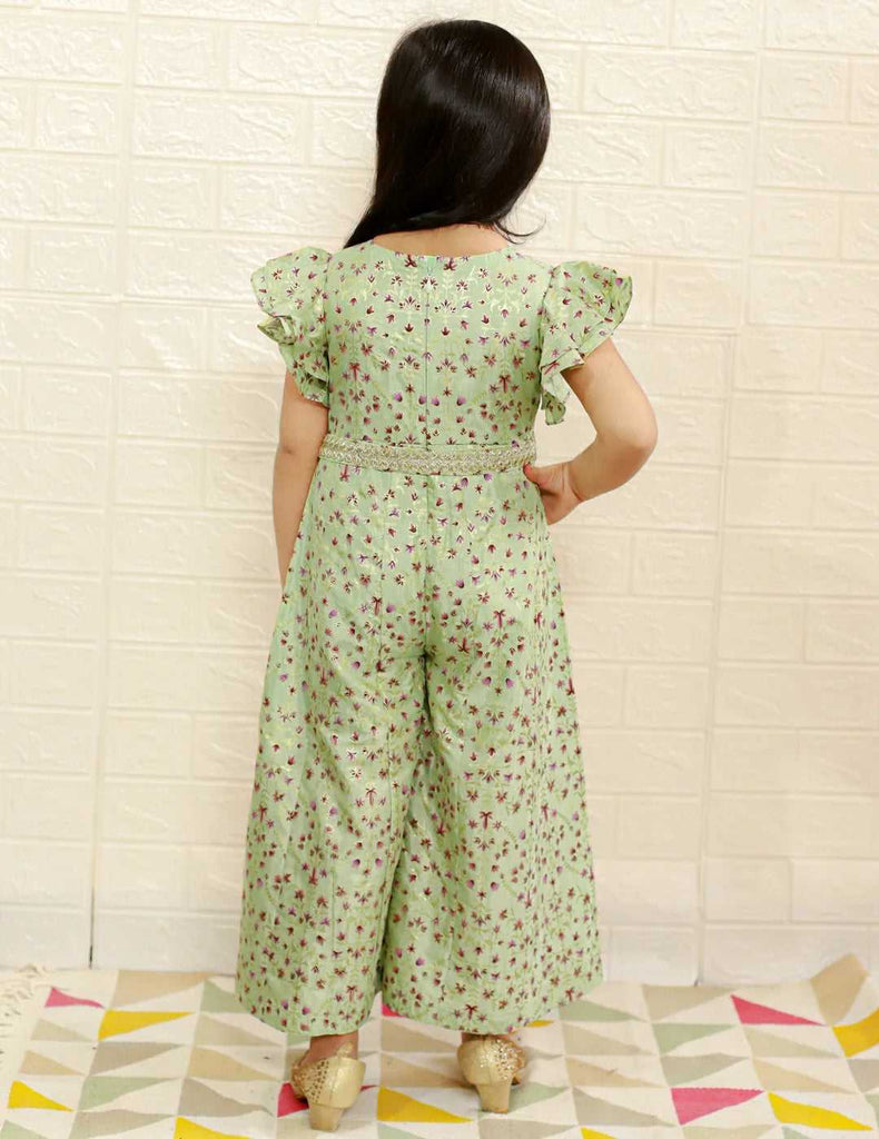Lil Drama Girls Fusion Ethnic Flared pant jumpsuit with ruffle sleeve