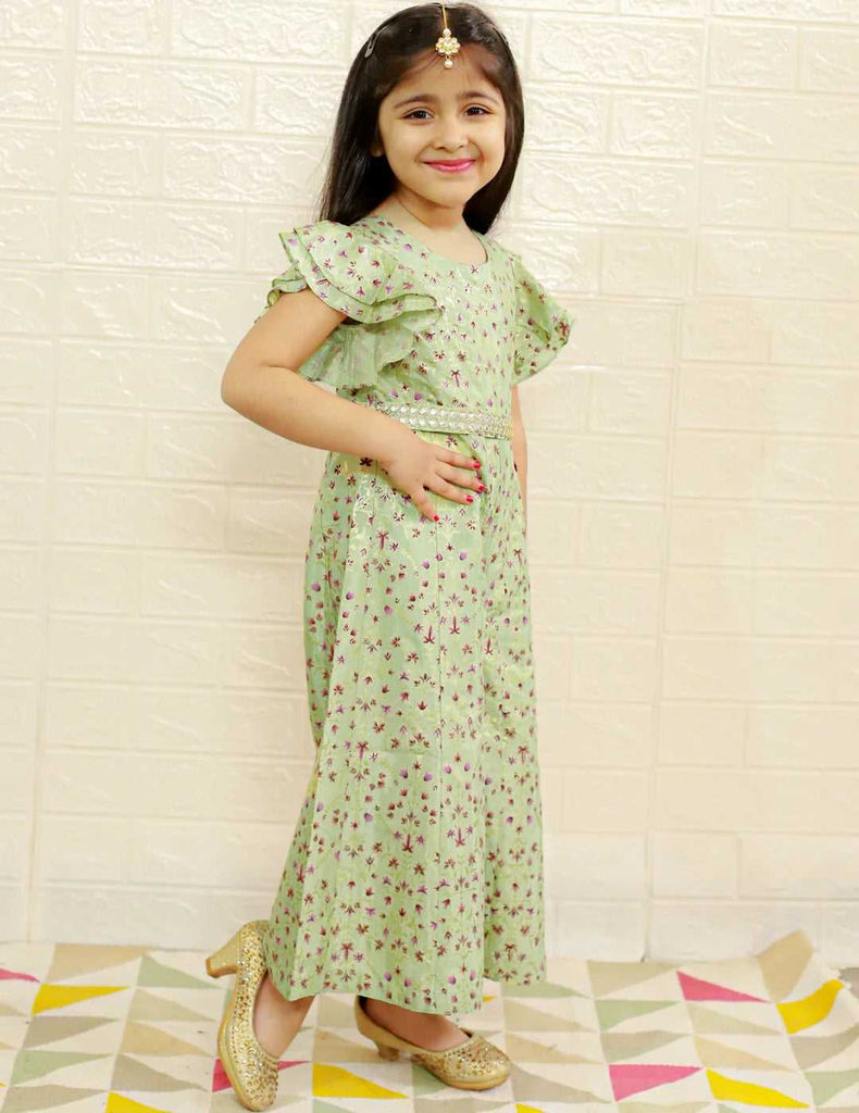 Lil Drama Girls Fusion Ethnic Flared pant jumpsuit with ruffle sleeve