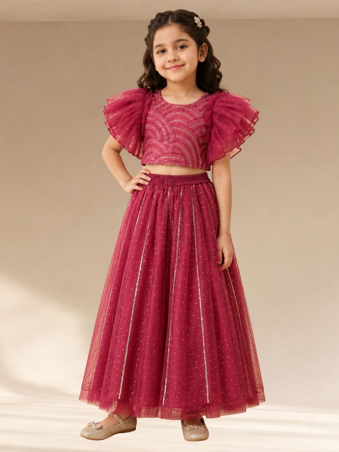 Bollywood Tadka Wine Ghagra Choli Dupatta set for Girls