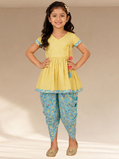 Folklore Girls Yellow Kurta with Dhoti set