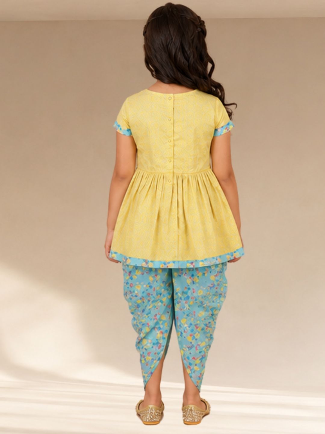 Folklore Girls Yellow Kurta with Dhoti set
