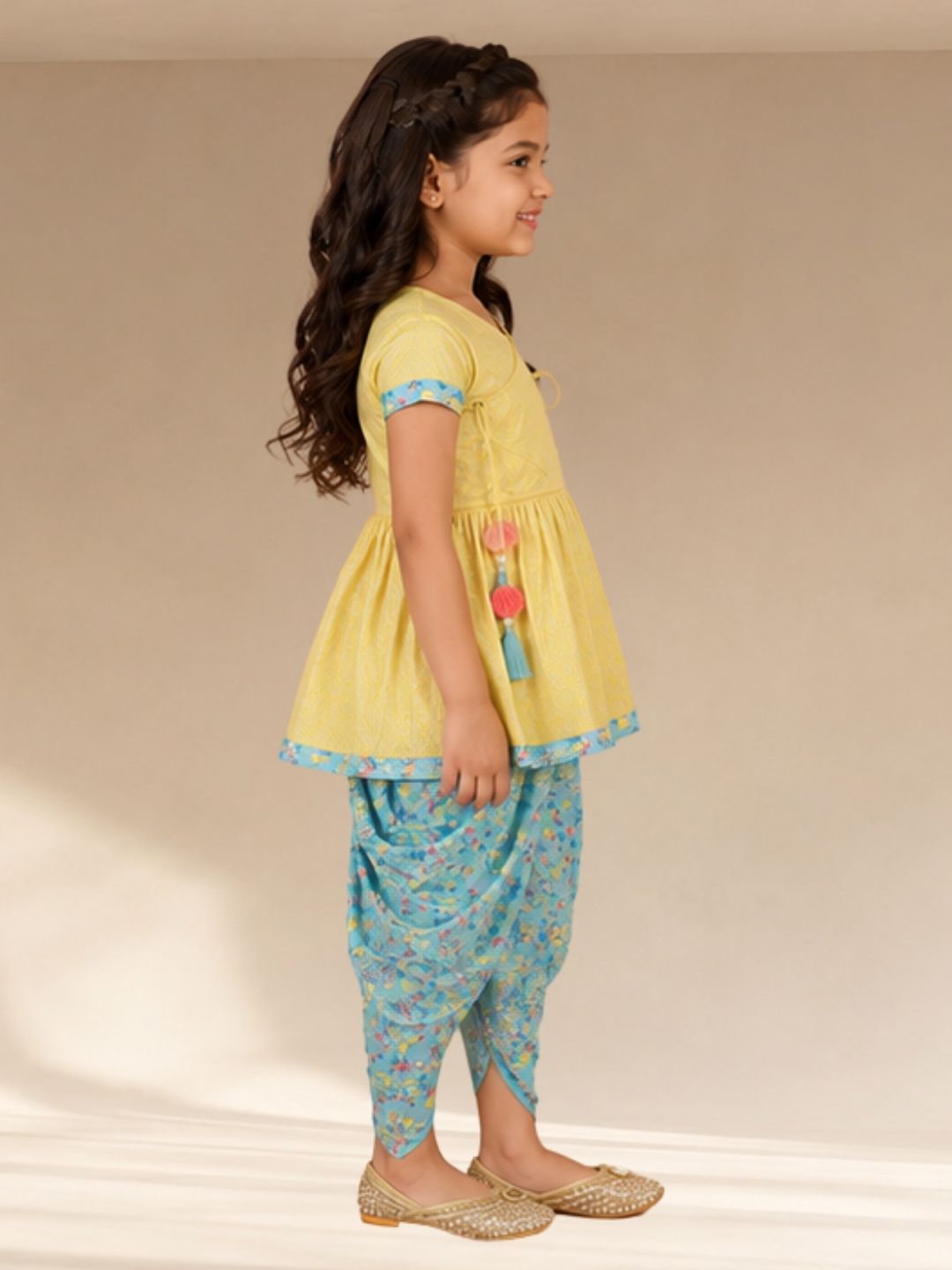 Folklore Girls Yellow Kurta with Dhoti set