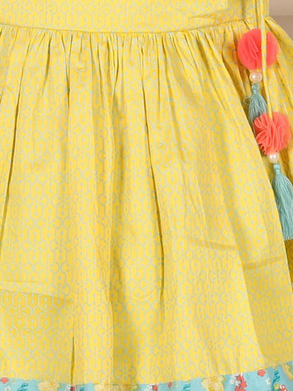 Folklore Girls Yellow Kurta with Dhoti set