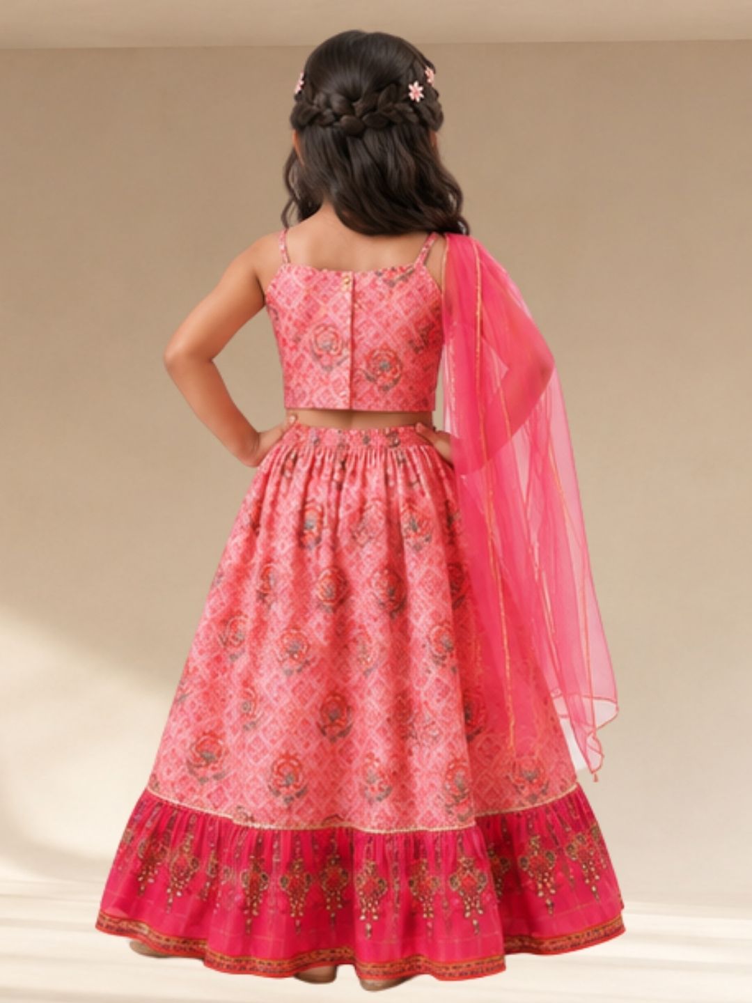 Raangoli Girls Pink Embroidered Lehanga Choli Set