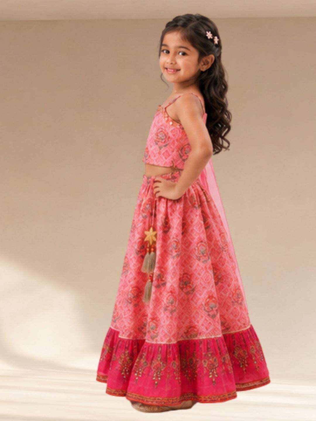 Raangoli Girls Pink Embroidered Lehanga Choli Set