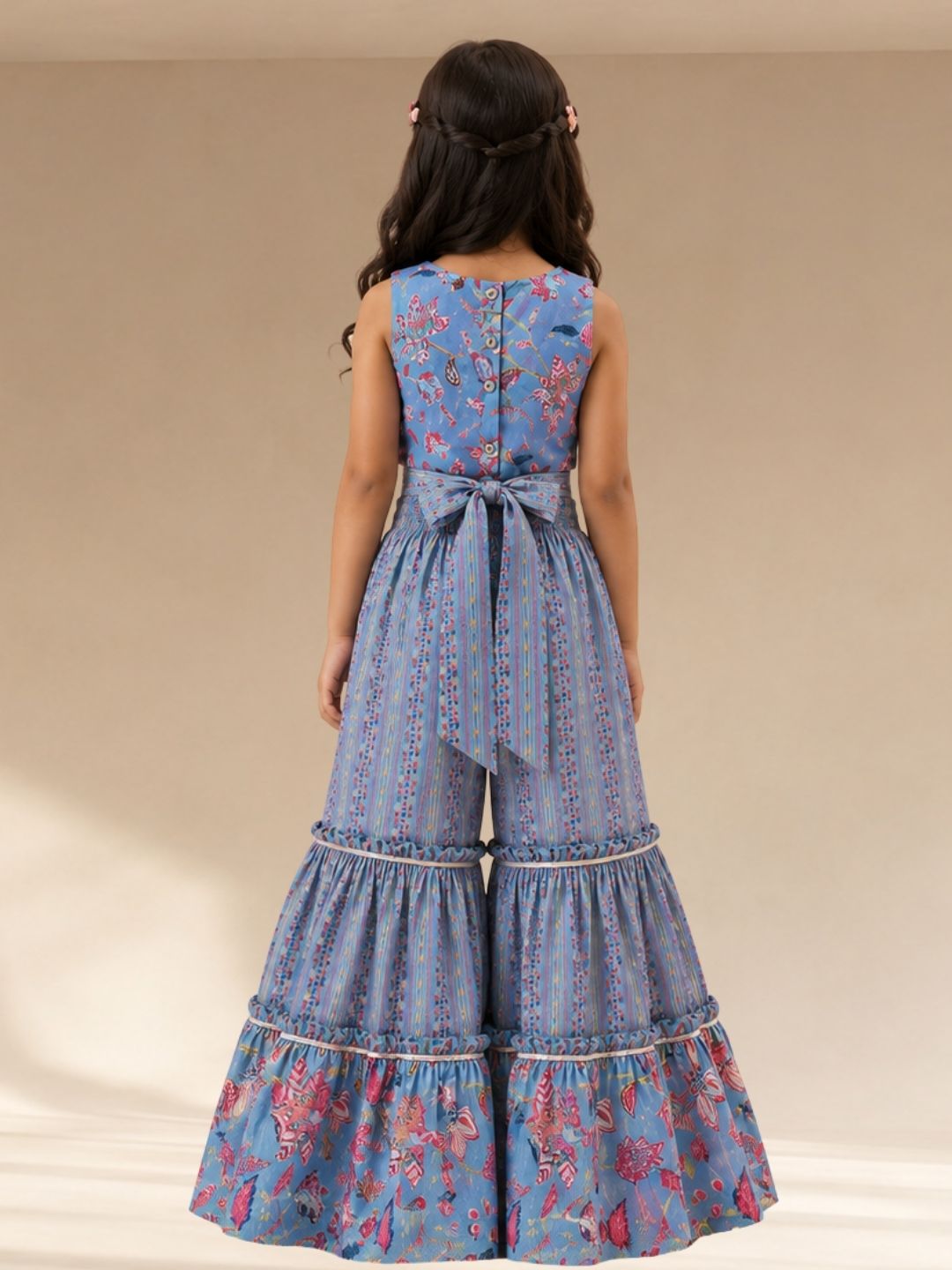 Golden Weaves Blue Crop Top with Palazzo Co-ordinate set