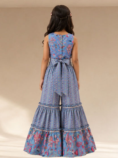 Golden Weaves Blue Crop Top with Palazzo Co-ordinate set