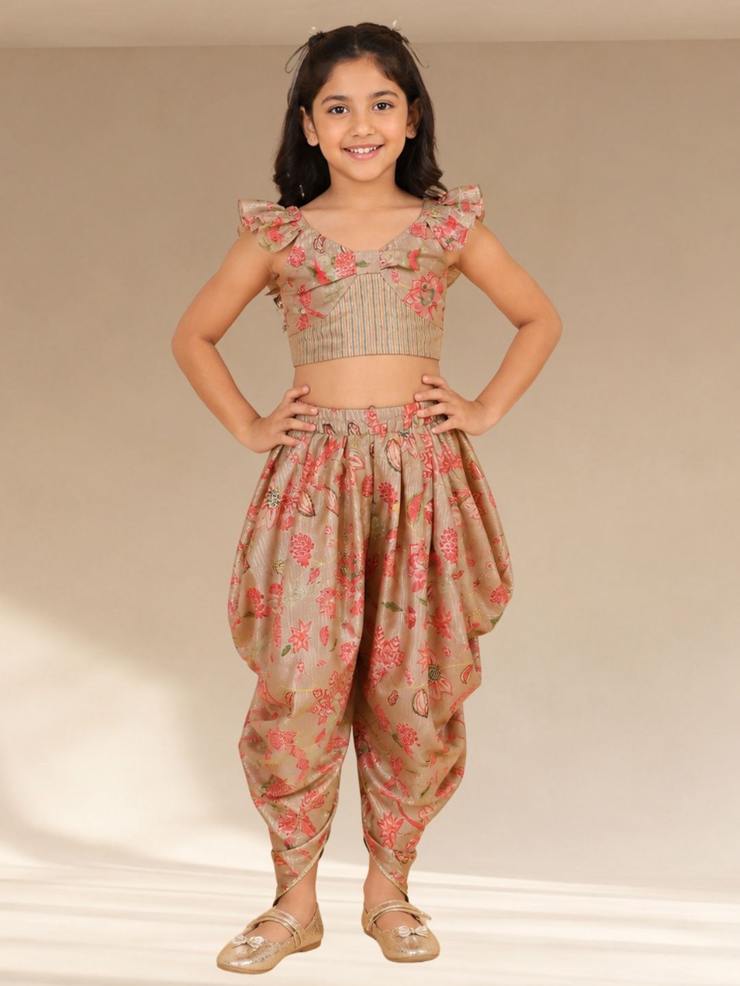 Golden Weaves  Beige Crop Top with Dhoti Co-ordinate set