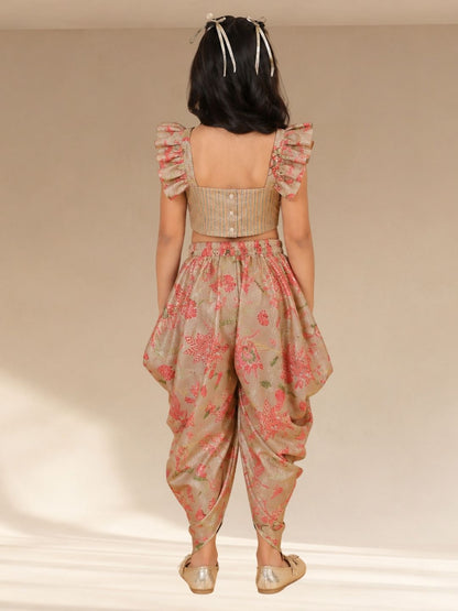 Golden Weaves  Beige Crop Top with Dhoti Co-ordinate set