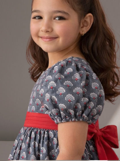 Citrus Crush Girls Grey Cotton Dress