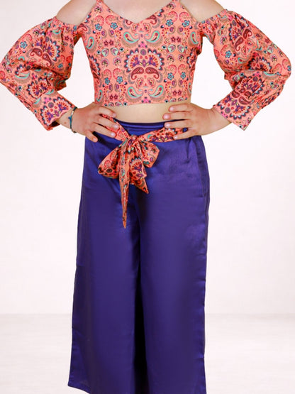 Petal Play Girls Orange Top and Blue Pant Set