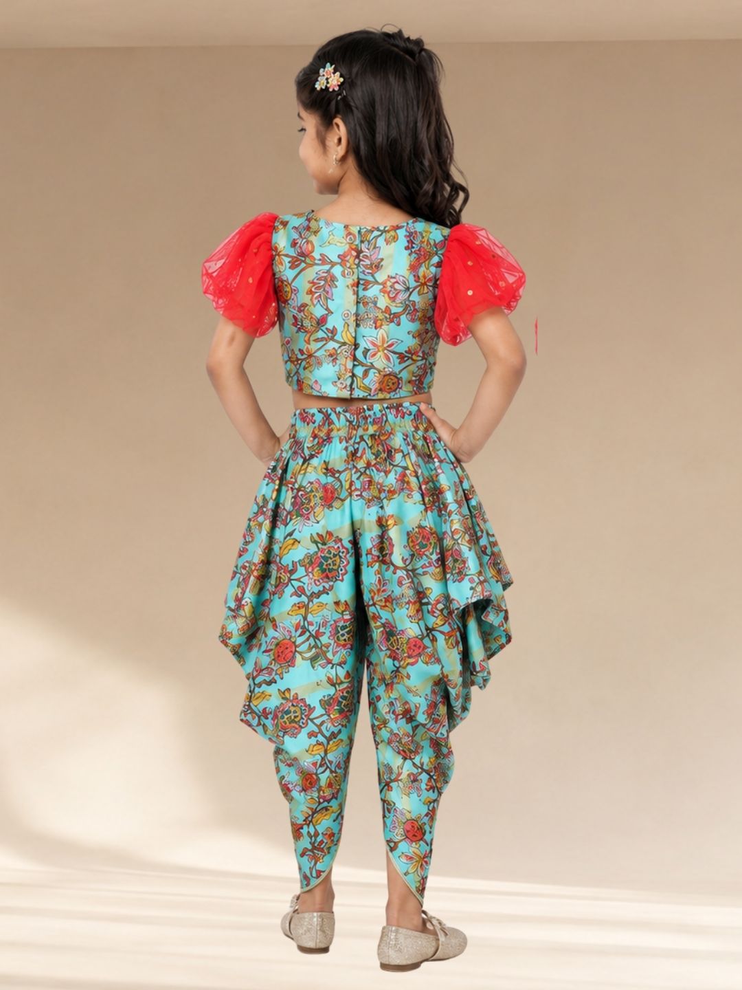 Golden Weaves  Blue Crop Top with Dhoti Co-ordinate set