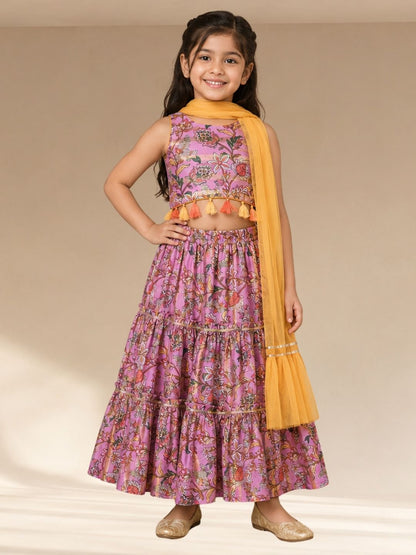 Golden Weaves Girls Purple Lehanga Choli Set