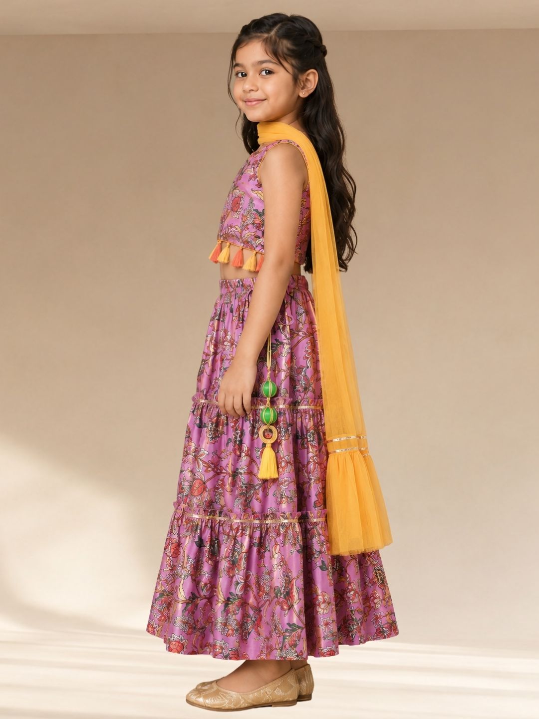 Golden Weaves Girls Purple Lehanga Choli Set