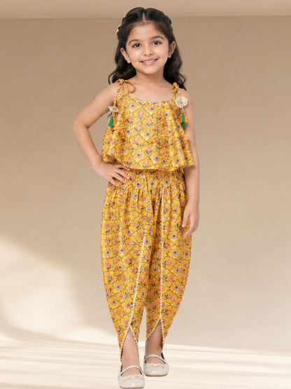 Golden Weaves Yellow Crop Top with Dhoti Co-ordinate set