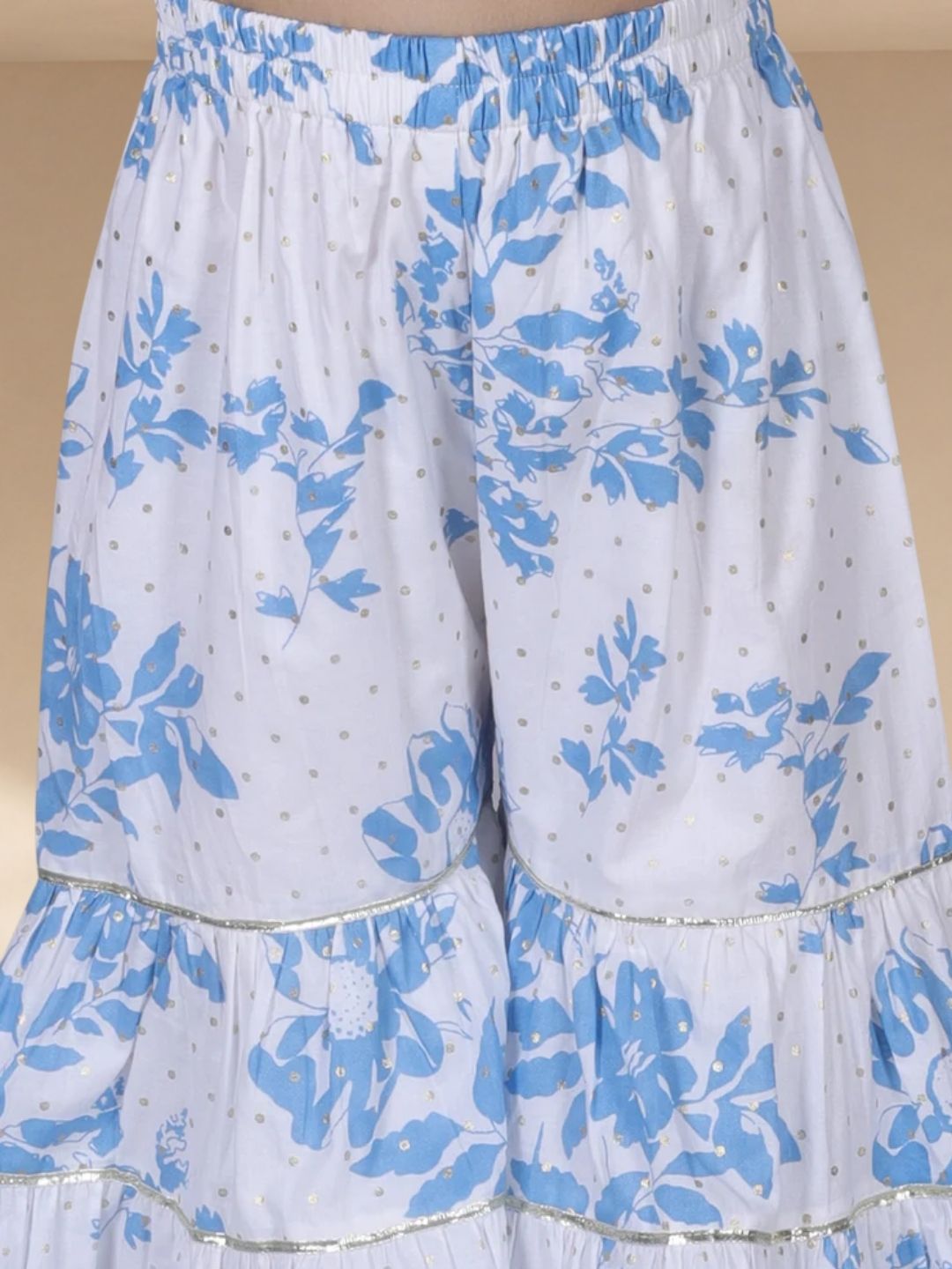 Ethnic Girls Blue Cotton Kurta with Sharara Set