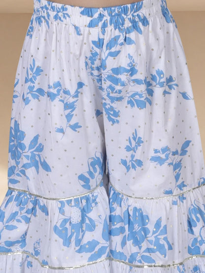 Ethnic Girls Blue Cotton Kurta with Sharara Set