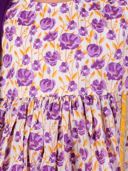 Jaipur Girls Lavender Cotton Kurta with Sharara with Dupata Ethnic Set