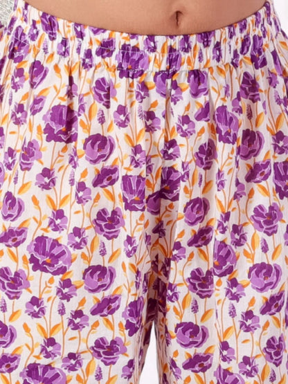 Jaipur Girls Lavender Cotton Kurta with Sharara with Dupata Ethnic Set