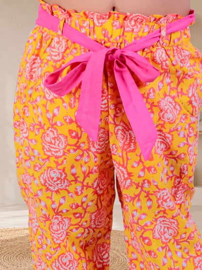Jaipur Girls Yellow Printed Top with Printed Pant Co-ordinate Set