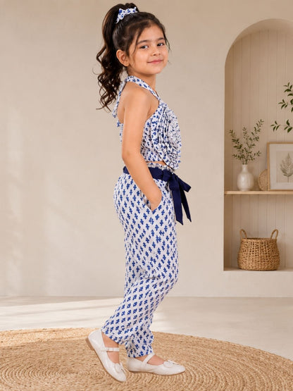 Jaipur Girls White Printed Top with Printed Pant Co-ordinate Set