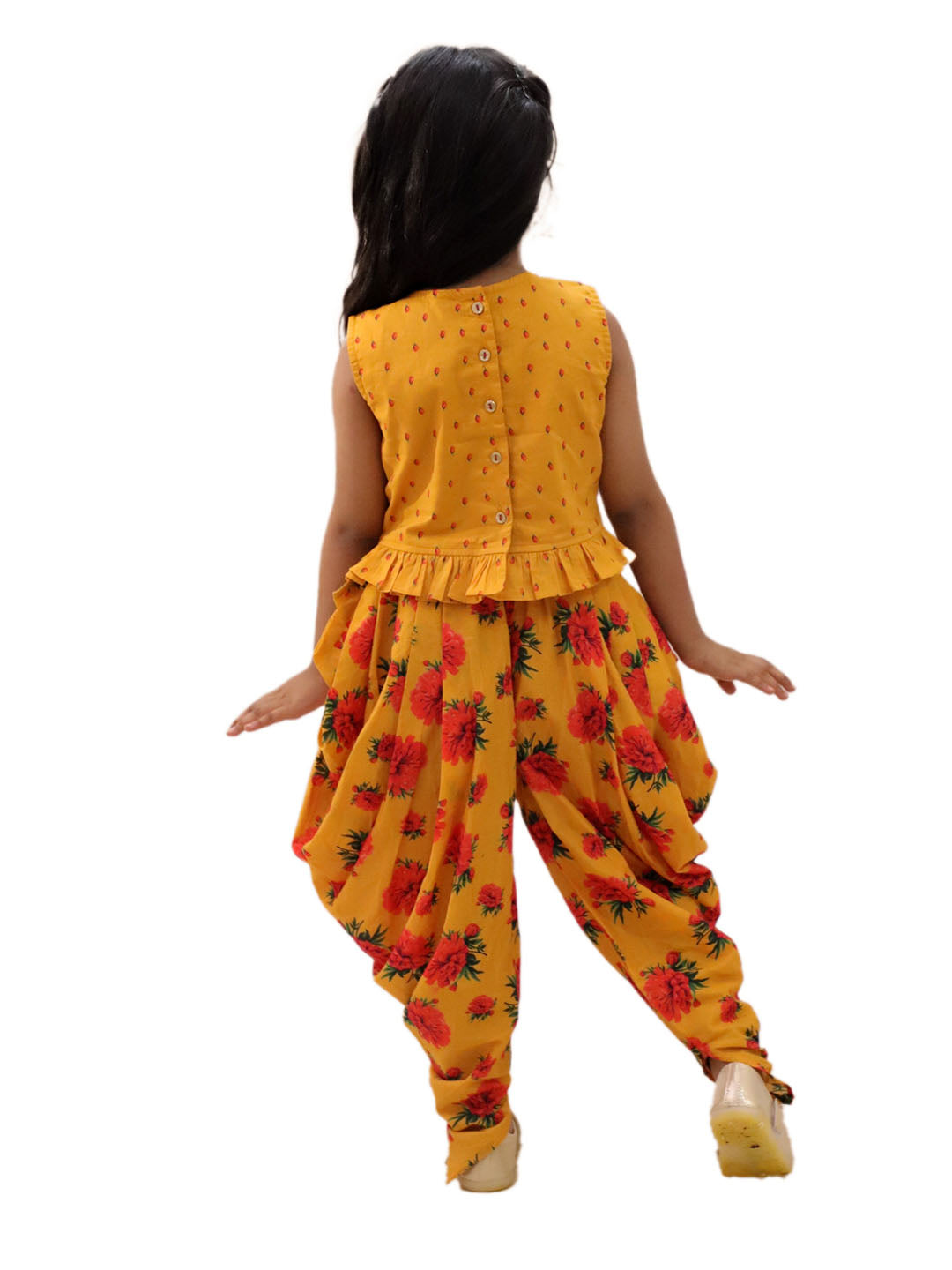 Genda Phool Mustard Crop Top and Dhoti Set For Girls