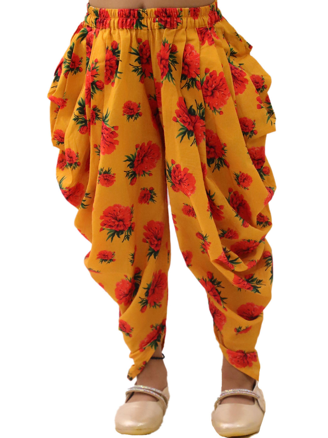 Genda Phool Mustard Crop Top and Dhoti Set For Girls