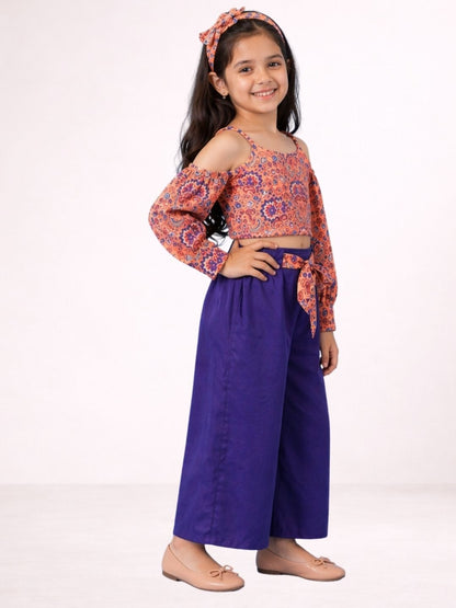 Petal Play Girls Orange Top and Blue Pant Set