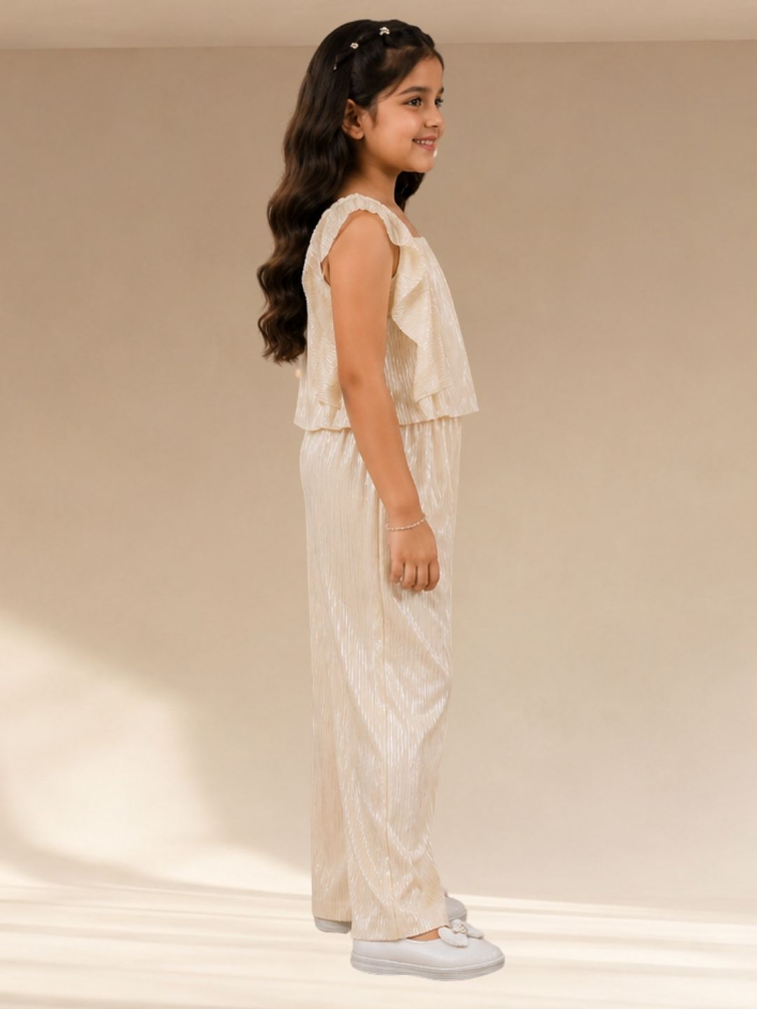 Glam Up Girls Beige Party Top and Pant Set