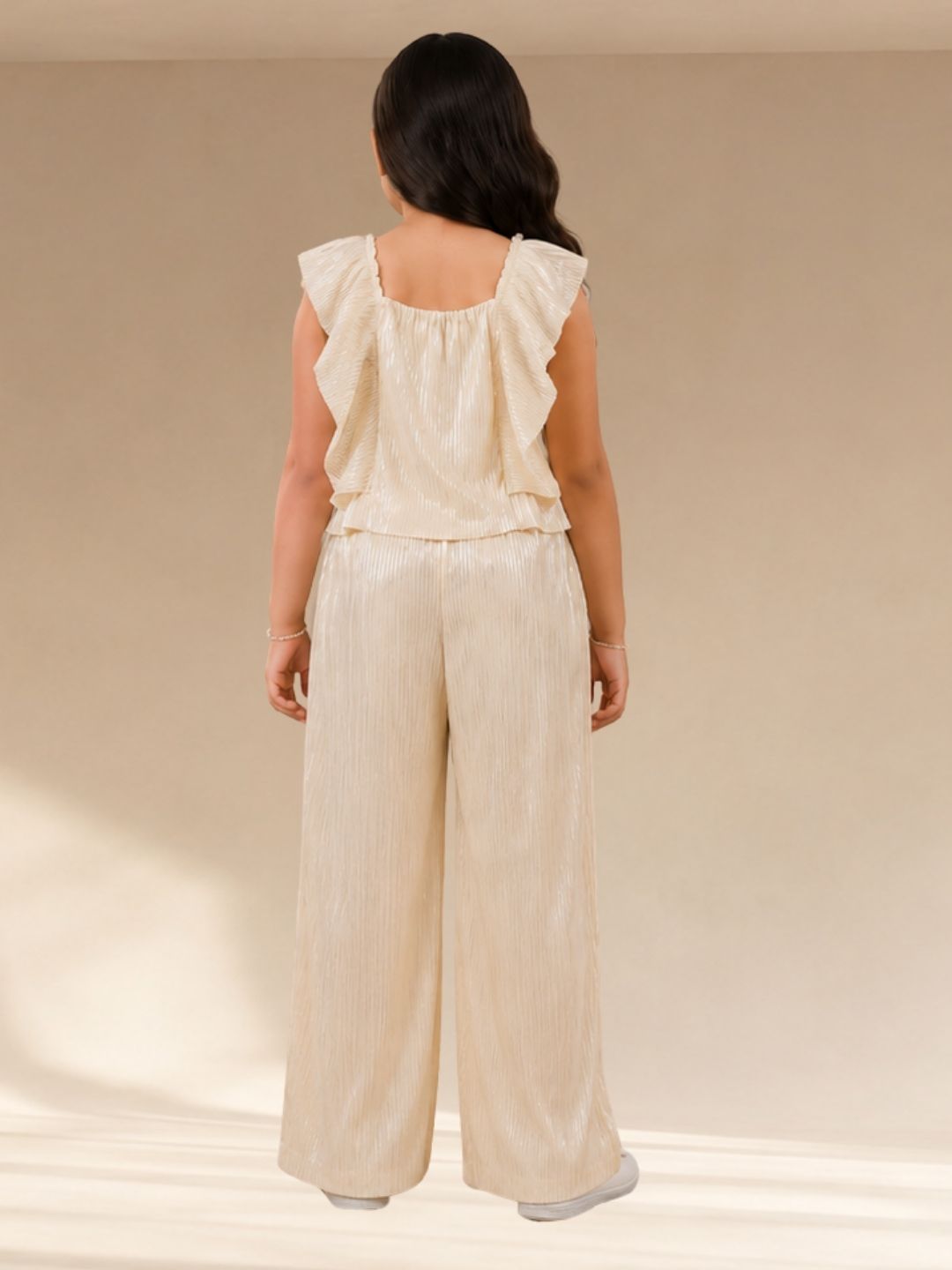 Glam Up Girls Beige Party Top and Pant Set