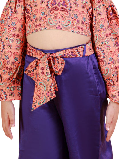 Petal Play Girls Orange Top and Blue Pant Set