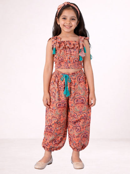 Petal Play Girls Orange Top and Pant Set