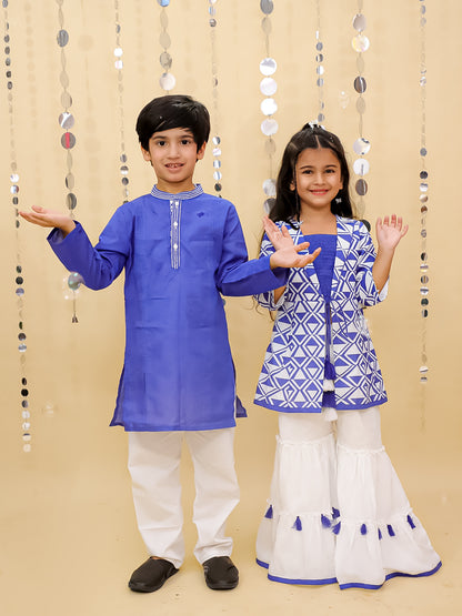 Shor-Gul Blue Kurta Pyjama Set For Boys