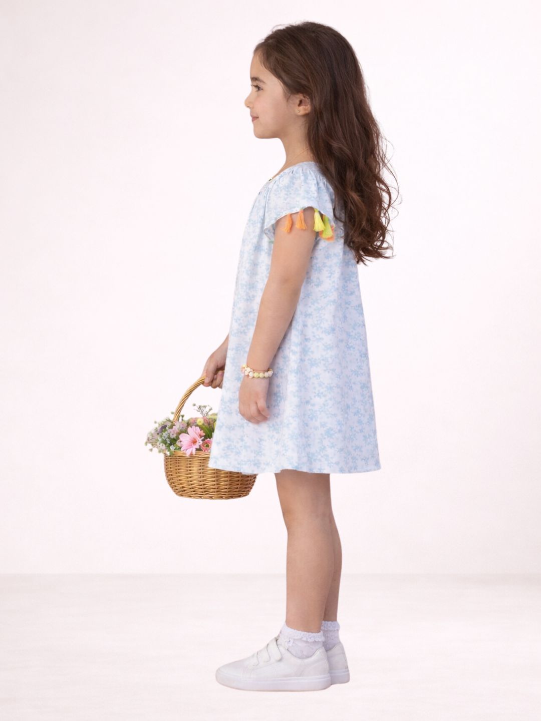Petal Play Girls White Cotton Dress