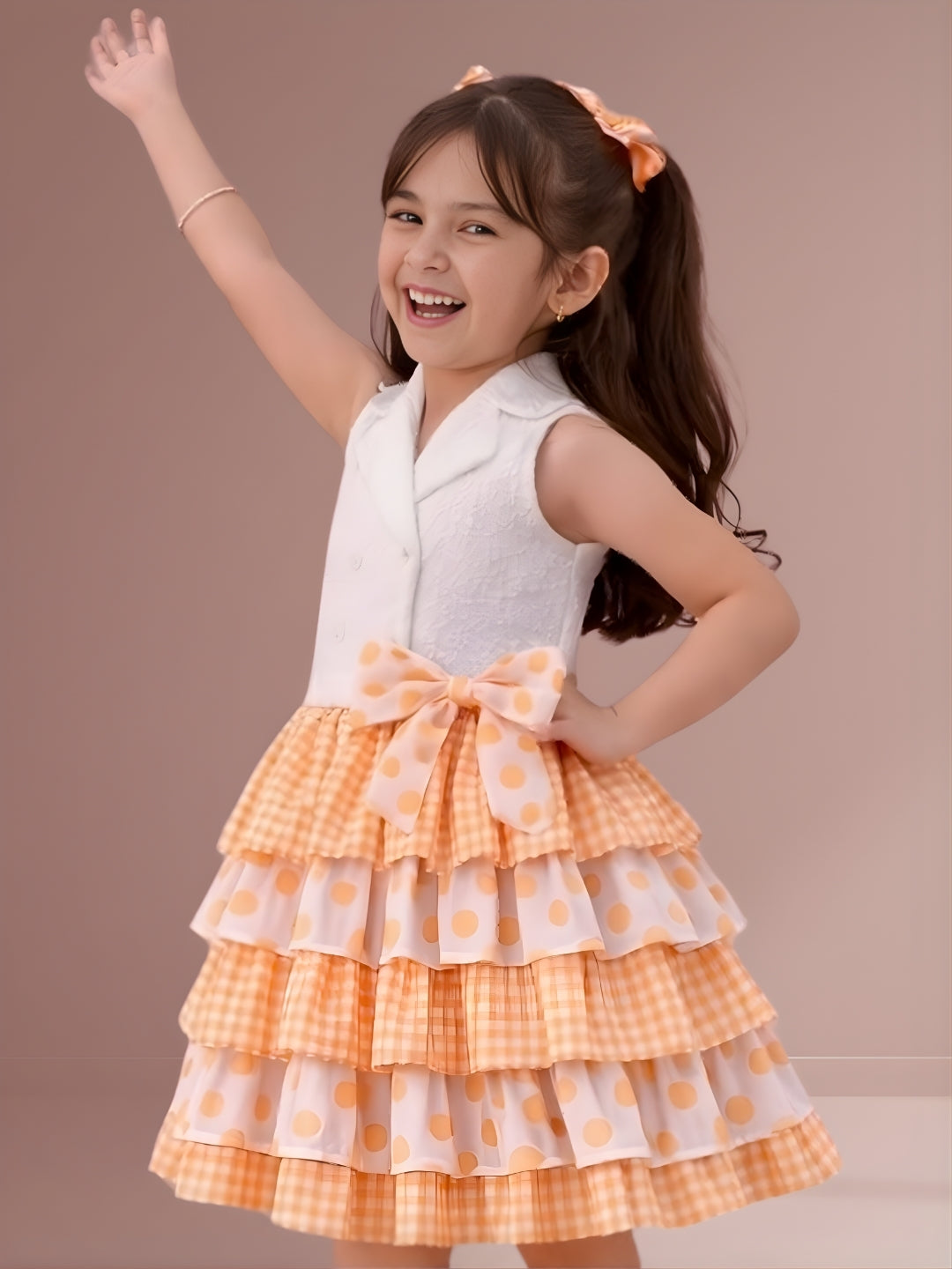 Citrus Crush Girls White Cotton Top and Orange Skirt