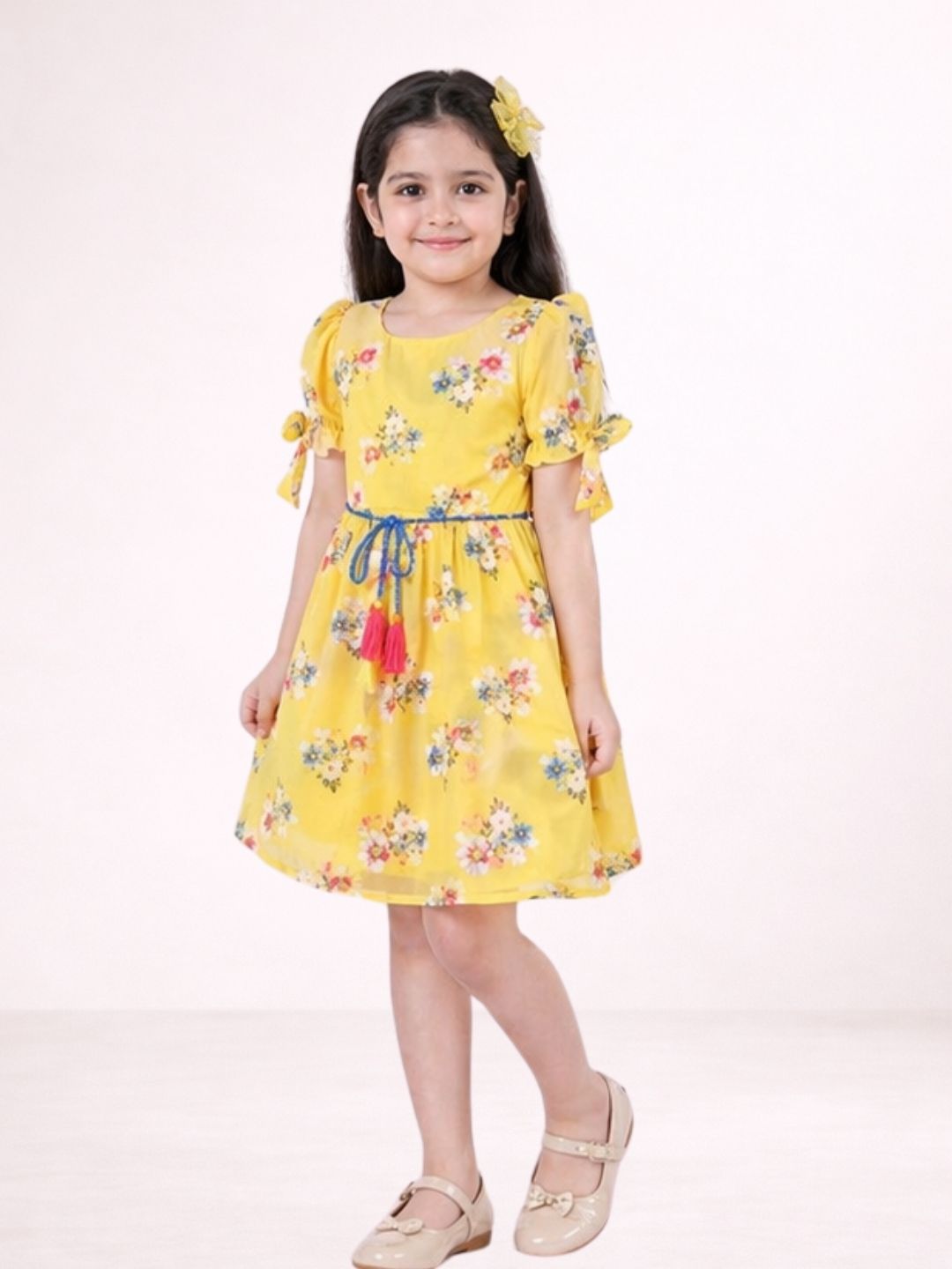 Petal Play Girls Yellow Cotton Dress