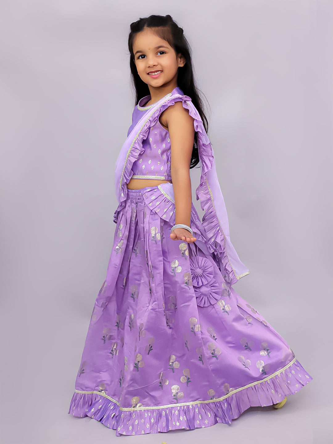 Mishti Purple Lehanga Choli Dupatta Set For Girls