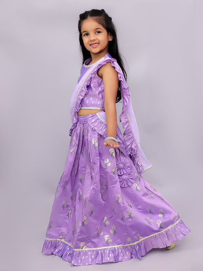 Mishti Purple Lehanga Choli Dupatta Set For Girls