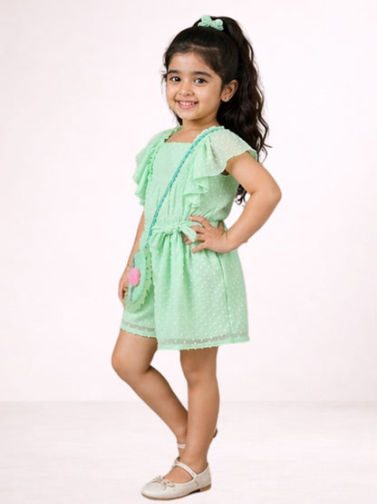 Petal Play Girls Green Cotton Dress