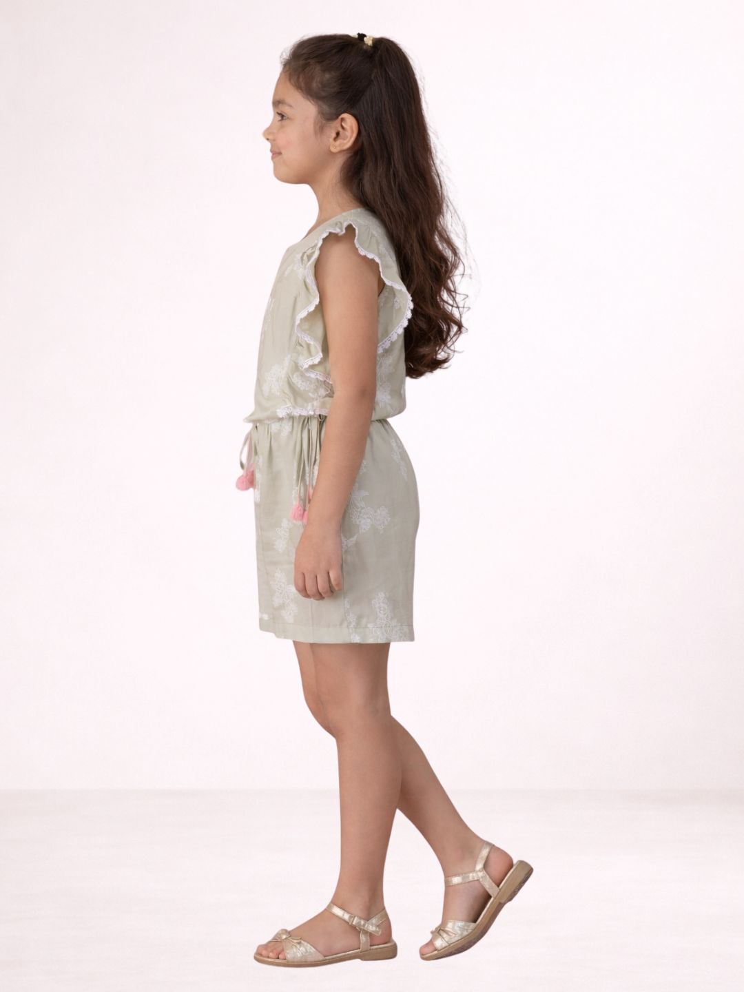 Petal Play Girls Green Jumpsuit