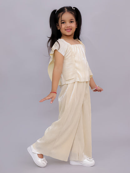 Glam Up Girls Beige Party Top and Pant Set