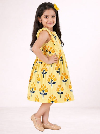 Petal Play Girls Yellow Cotton Dress