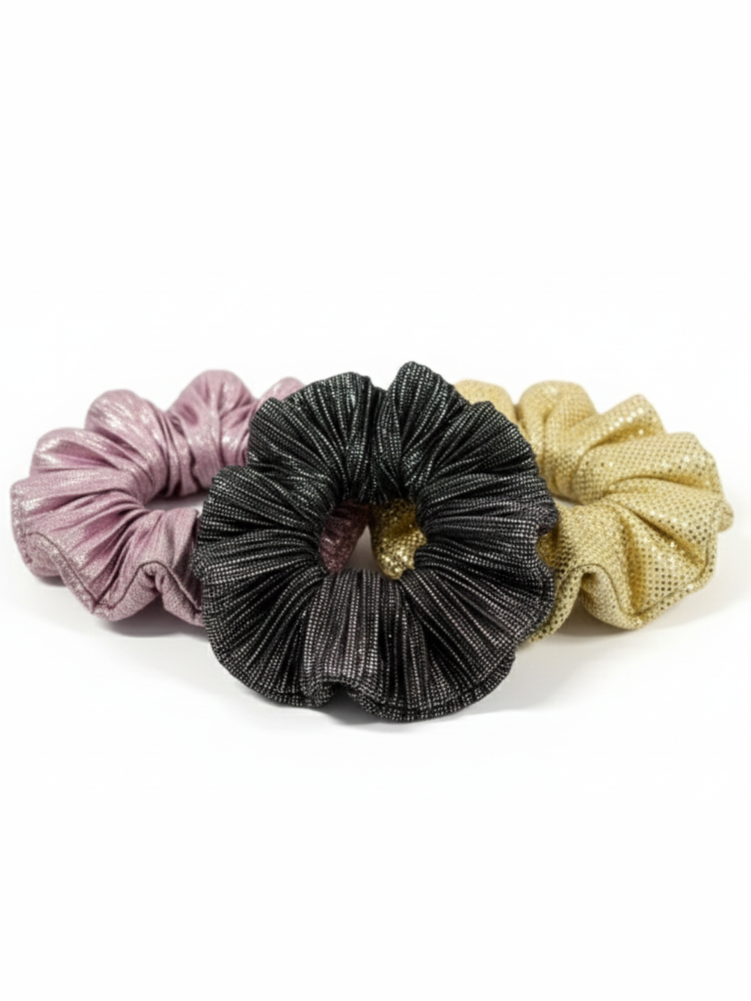 Lil Drama Shine Effect Black and Silver Metallic Hair Scrunchie - Grey