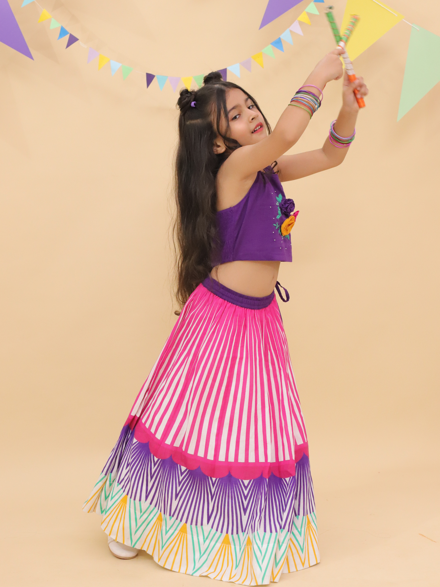 Shor-Gul Purple Lehanga Choli Set For Girls