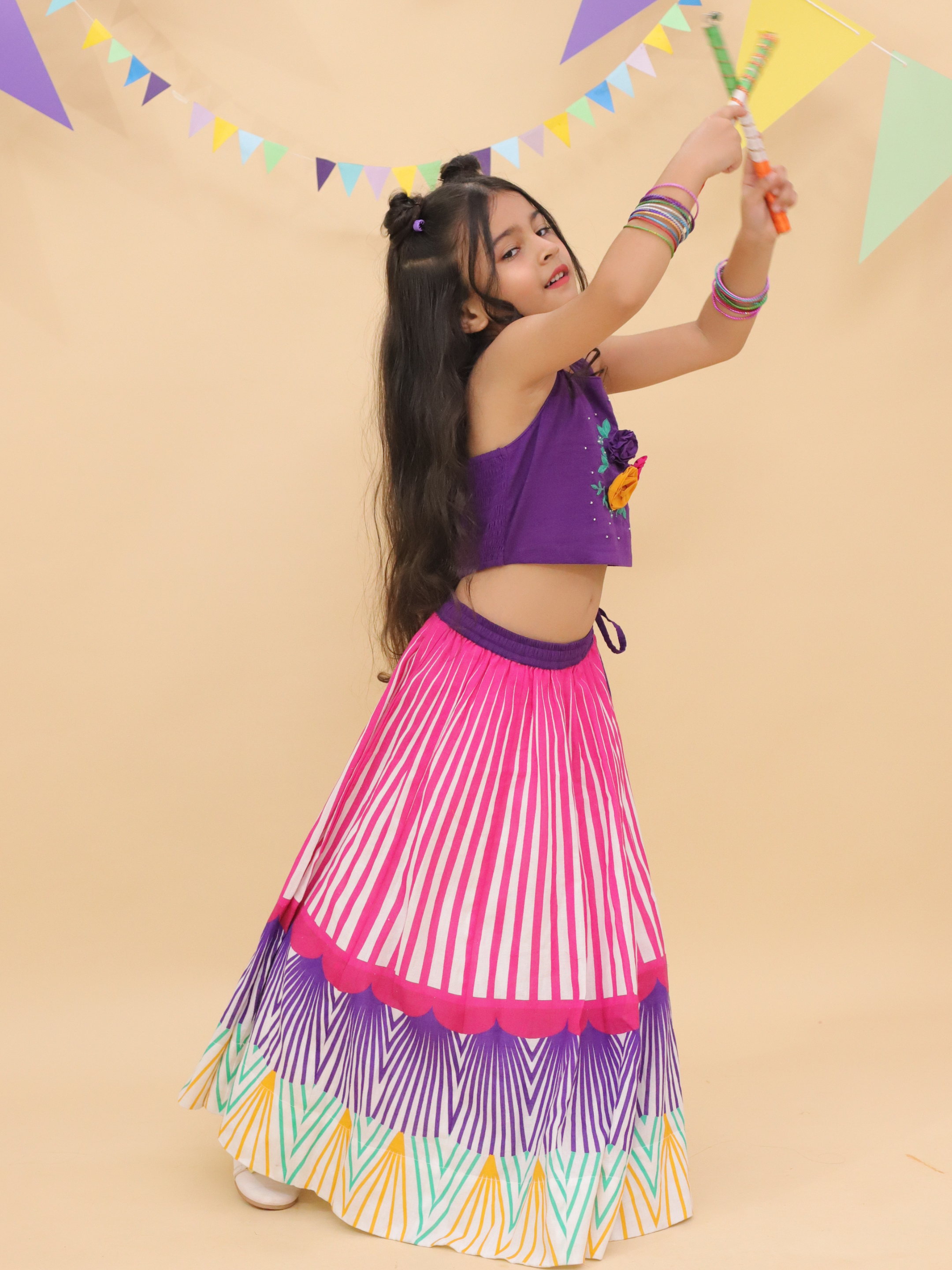 Shor-Gul Purple Lehanga Choli Set For Girls