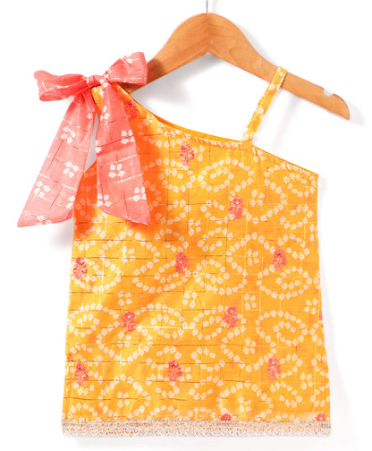Girls printed chanderi lurex kurta sharara set