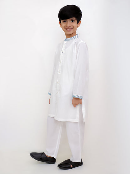 Shor-Gul White Kurta Pyjama Set For Boys